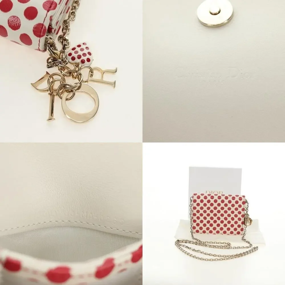 Dior Leather Chain Wallet Red